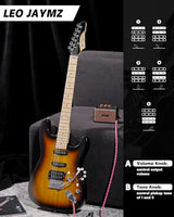 Leo Jaymz 39 Full Size ST Style Electric Guitar Starter Kit with SSH Pickup, 5W Portable Amp, Tuner, Gig Bag, Strap & Accessories (Violet Ocean)