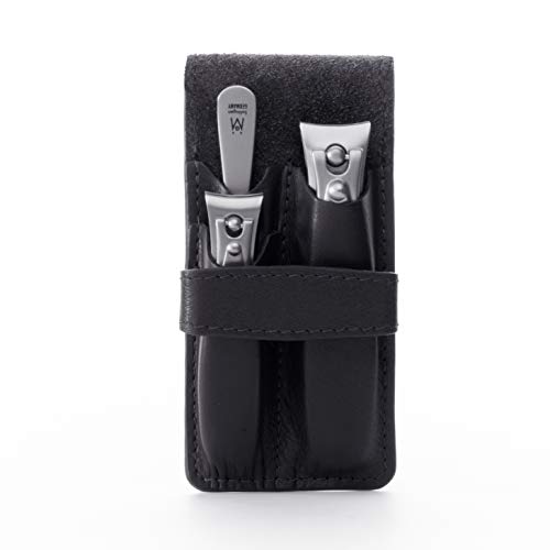 GERMANIKURE Nail Clippers and Sapphire Nail File Set in Black Leather Case ?C Ethically Made in Solingen Germany, FINOX Stainless Steel Tools ?C Professional Quality Manicure & Pedicure Kit for Men