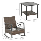 Outsunny 3pc Rocking Chair Set w/ Cushions, Wicker Bistro Set, Dark Blue