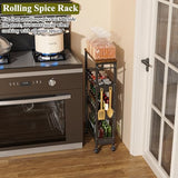 Utility Slim Storage Cart, 4 Tier Small Rolling Kitchen Laundry Room Cart with Wood Top, Metal Narrow Bathroom Storage Cabinet Mobile Shelf Unit Organizer Trolley with Handle for Narrow Space