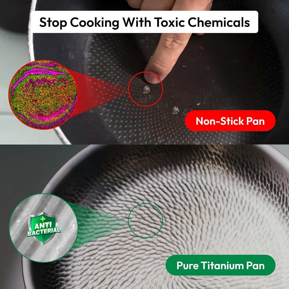 2025 Upgraded Titancore Frying Pan 10, Titancore Titanium Frying Pan, 100% Titanium Pro Hammered Pans for Cooking, Naturally Non-Stick with Minimum Oil & with Lid (10.23in, No Lid)