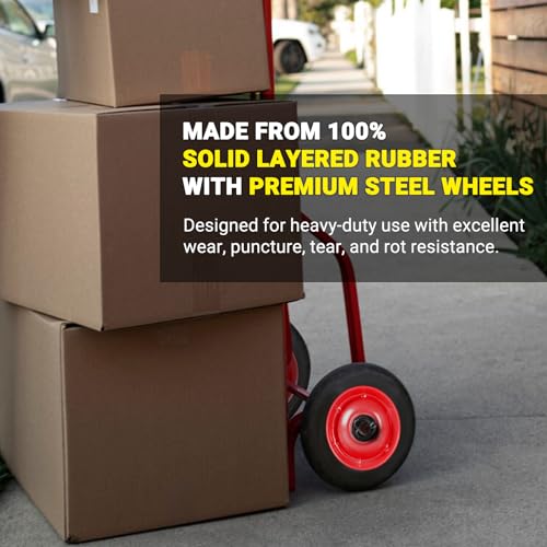 (2-Pack) AR-PRO 6?? x 1.5?? Flat Free Solid Rubber Wheel Assemblies – Replacement Hand Truck Wheels with Ball Bearings and 5/8?? Bore Hole Diameter – Heavy-Duty Solid Rubber Wheels 132 lbs Load Capacity
