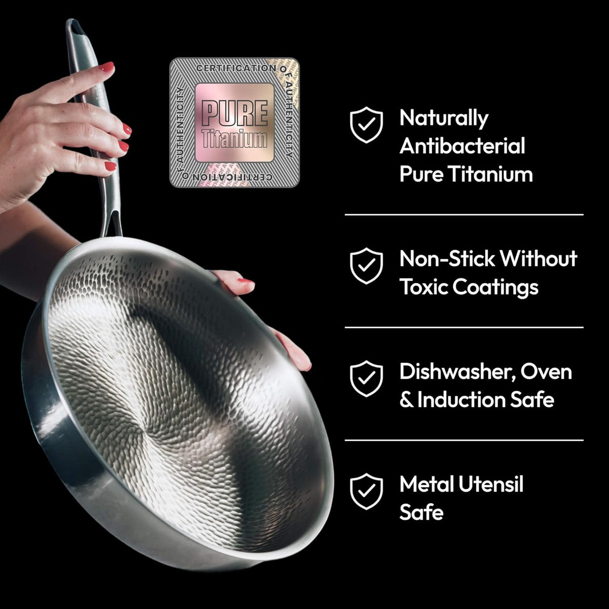 2025 Upgraded Titancore Frying Pan 10, Titancore Titanium Frying Pan, 100% Titanium Pro Hammered Pans for Cooking, Naturally Non-Stick with Minimum Oil & with Lid (10.23in, No Lid)