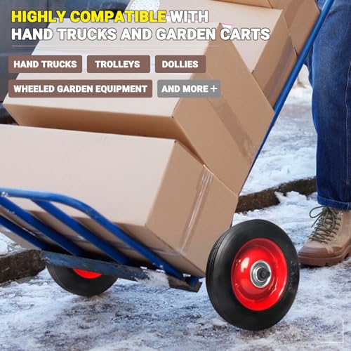 (2-Pack) AR-PRO 6?? x 1.5?? Flat Free Solid Rubber Wheel Assemblies – Replacement Hand Truck Wheels with Ball Bearings and 5/8?? Bore Hole Diameter – Heavy-Duty Solid Rubber Wheels 132 lbs Load Capacity