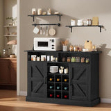 YITAHOME Buffet Cabinet, 47 Farmhouse Coffee Bar with Power Outlet, Floating Shelves, Multi-Functional Storage Sideboard Cabinet for Kitchen and Living Room (Rustic Brown)