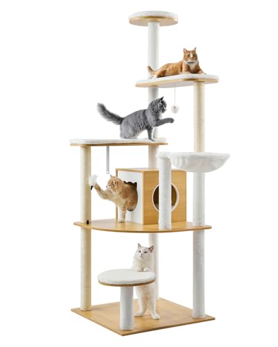 VEVOR Large Cat Tree with Litter Box Enclosure, 55.12 inches Tall, 2-in-1 Cat Tower, Multi-Level Cat Condo Furniture with Perches, Sisal Scratching Posts, Hammock, Big Kittens House for Indoor Cats