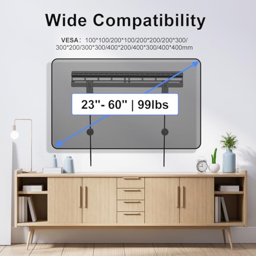Suptek Studless TV Wall Mount for Most 23-60 Inch TVs up to 99 lbs, Low Profile No Drill TV Mount, Drywall TV Bracket with Max VESA 400x400mm, No Stud, No Drill, Easy Install, MF8