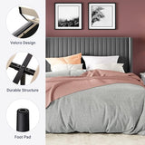 Allewie Queen Size Velvet Bed Frame/Vertical Channel Tufted Wingback Headboard/Upholstered Platform Bed/Strong Wooden Slats/No Box Spring Needed/Easy Assembly/Black