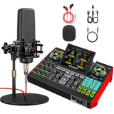 Podcast Microphone Bundle with Live Sound Card Audio Mixer, Podcast Equipment Bundle with 3.5mm Condenser Microphone for Pc/Phone Live Streaming Singing Gaming, Sound Board with Voice Changer, Denoise