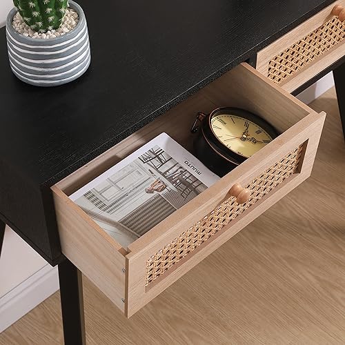 Rattan Console Table, Entryway Tables, Vanity Desk, Rattan Dresser, Farmhouse Wood Sofa Table Behind The Couch, Narrow Side Table for Hallway, Office, Foyer, 31 (Black)